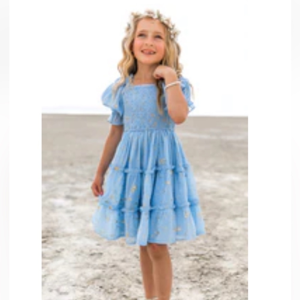 Ivy City Co Mini Starry Nights Baby Blue Girls Dress Size 6/7